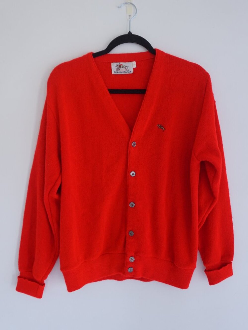 Vintage Steeplechase Red Knit Cardigan Horse Equestrian Button Front Sweater L